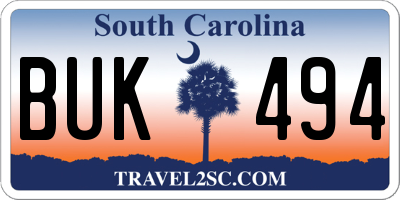 SC license plate BUK494