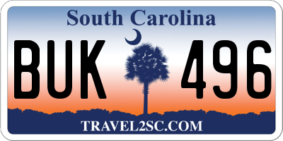 SC license plate BUK496
