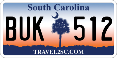 SC license plate BUK512