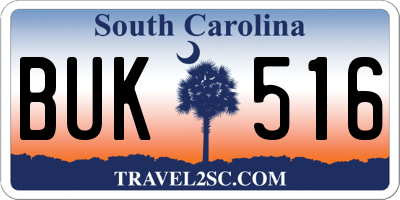 SC license plate BUK516