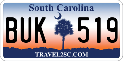 SC license plate BUK519