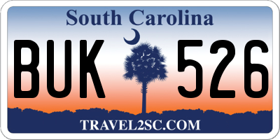 SC license plate BUK526