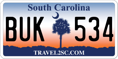 SC license plate BUK534