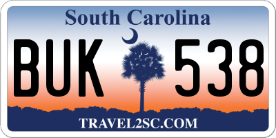 SC license plate BUK538