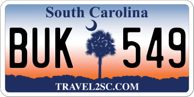 SC license plate BUK549