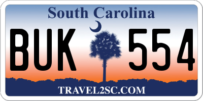 SC license plate BUK554