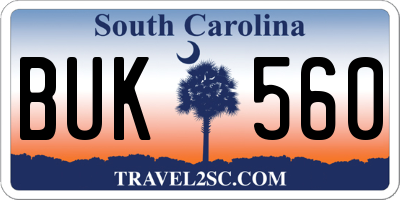 SC license plate BUK560