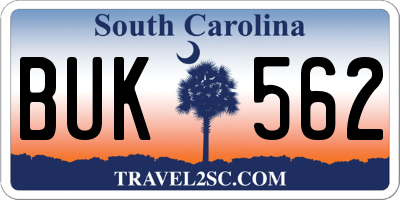 SC license plate BUK562