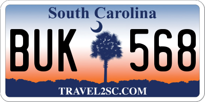 SC license plate BUK568