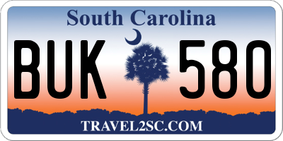 SC license plate BUK580