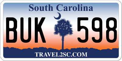 SC license plate BUK598