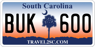 SC license plate BUK600