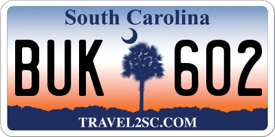 SC license plate BUK602