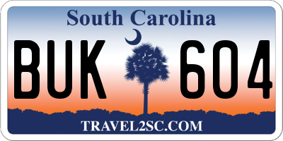 SC license plate BUK604