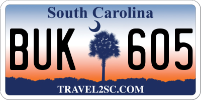 SC license plate BUK605