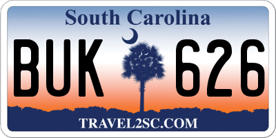 SC license plate BUK626