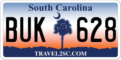 SC license plate BUK628