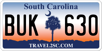 SC license plate BUK630