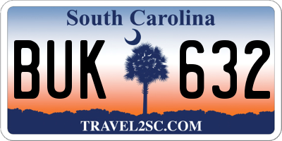 SC license plate BUK632