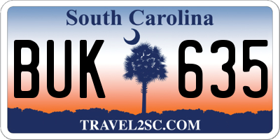 SC license plate BUK635