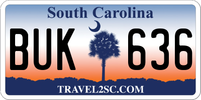 SC license plate BUK636