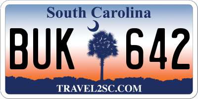 SC license plate BUK642