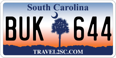 SC license plate BUK644