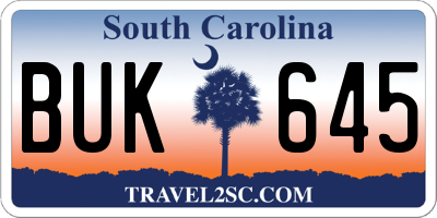 SC license plate BUK645
