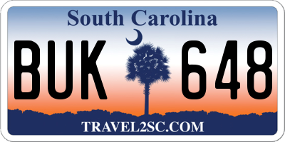 SC license plate BUK648