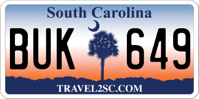 SC license plate BUK649