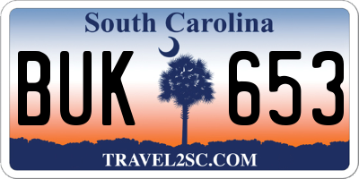 SC license plate BUK653