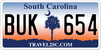 SC license plate BUK654