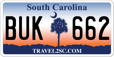 SC license plate BUK662