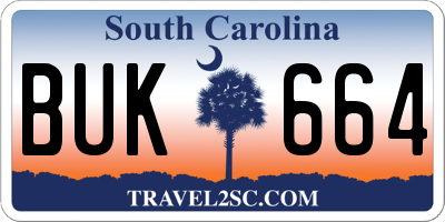 SC license plate BUK664