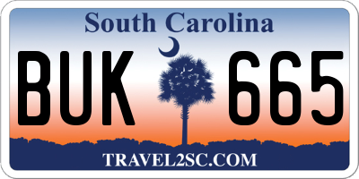 SC license plate BUK665