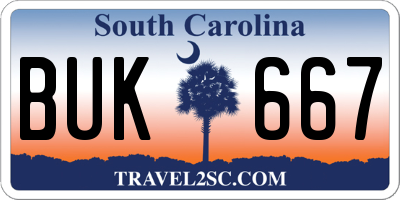 SC license plate BUK667