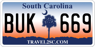 SC license plate BUK669
