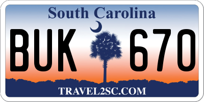 SC license plate BUK670