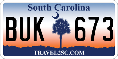 SC license plate BUK673