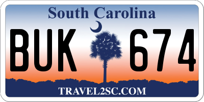 SC license plate BUK674