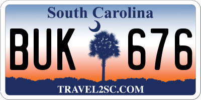 SC license plate BUK676