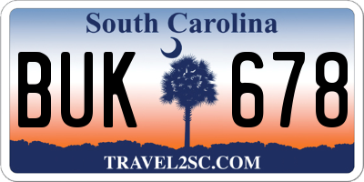 SC license plate BUK678