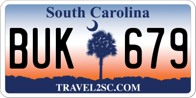 SC license plate BUK679