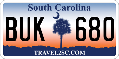 SC license plate BUK680