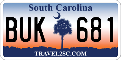 SC license plate BUK681