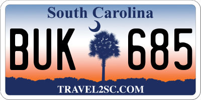 SC license plate BUK685