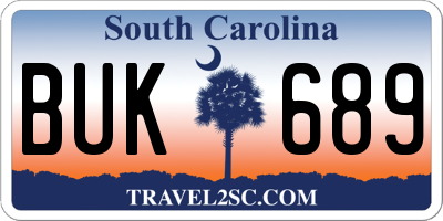 SC license plate BUK689