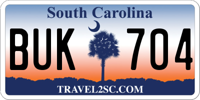 SC license plate BUK704