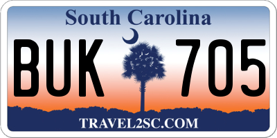 SC license plate BUK705