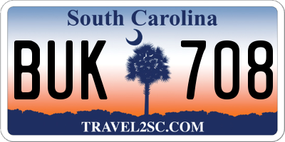 SC license plate BUK708
